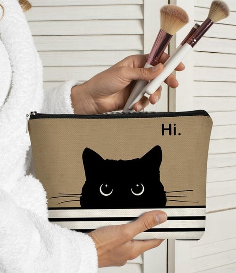 BARPERY Cat Makeup Bag, Cute Makeup Bag, Cat Gifts for Cat Lovers Women, Black Cat Gifts, Hi Black Cat Kitty Cosmetic Bag, Cat Makeup Pouch, Cat Stuff for Cat Lovers (Light Purple)