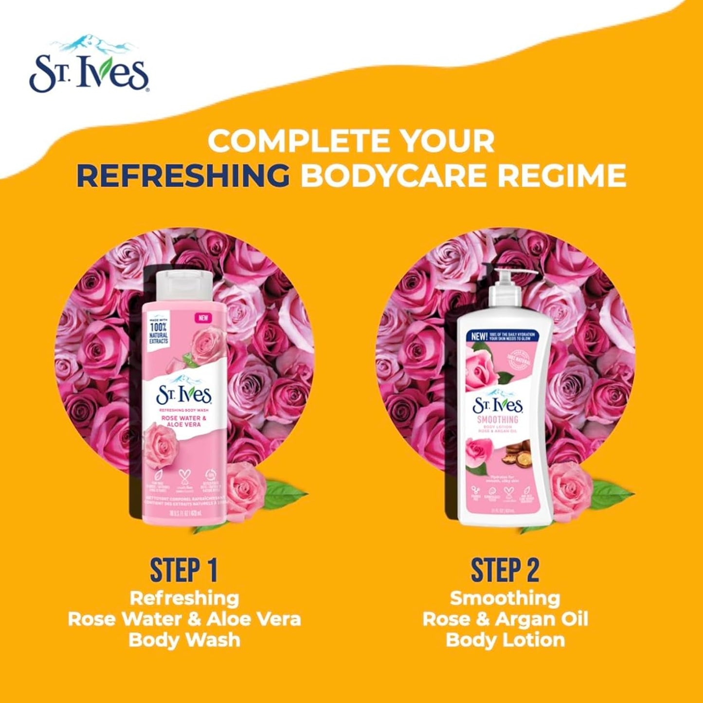 St. Ives Refreshing Body Wash, Rose Water & Aloe Vera, 22 Fluid Ounce (Pack of 2)