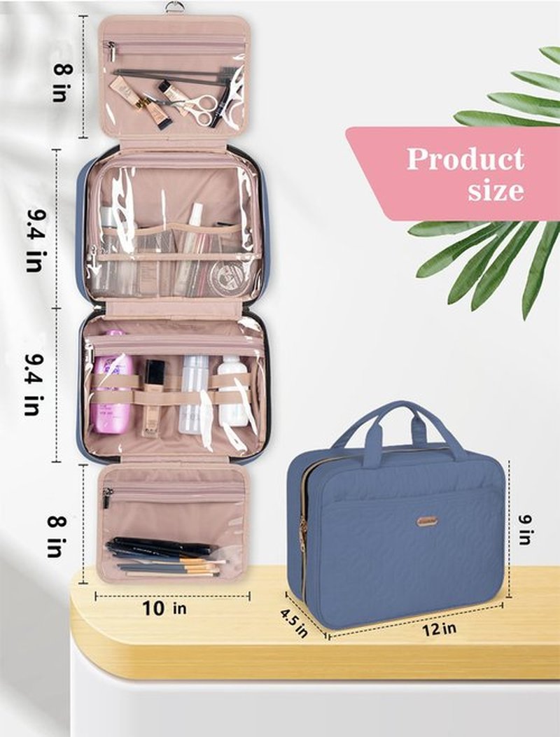 BALULHG Blue Toiletry Bag, Makeup Organizer, Travel Bag For Women Mens Toiletries, Waterproof with Hanging Hook, Large Capacity