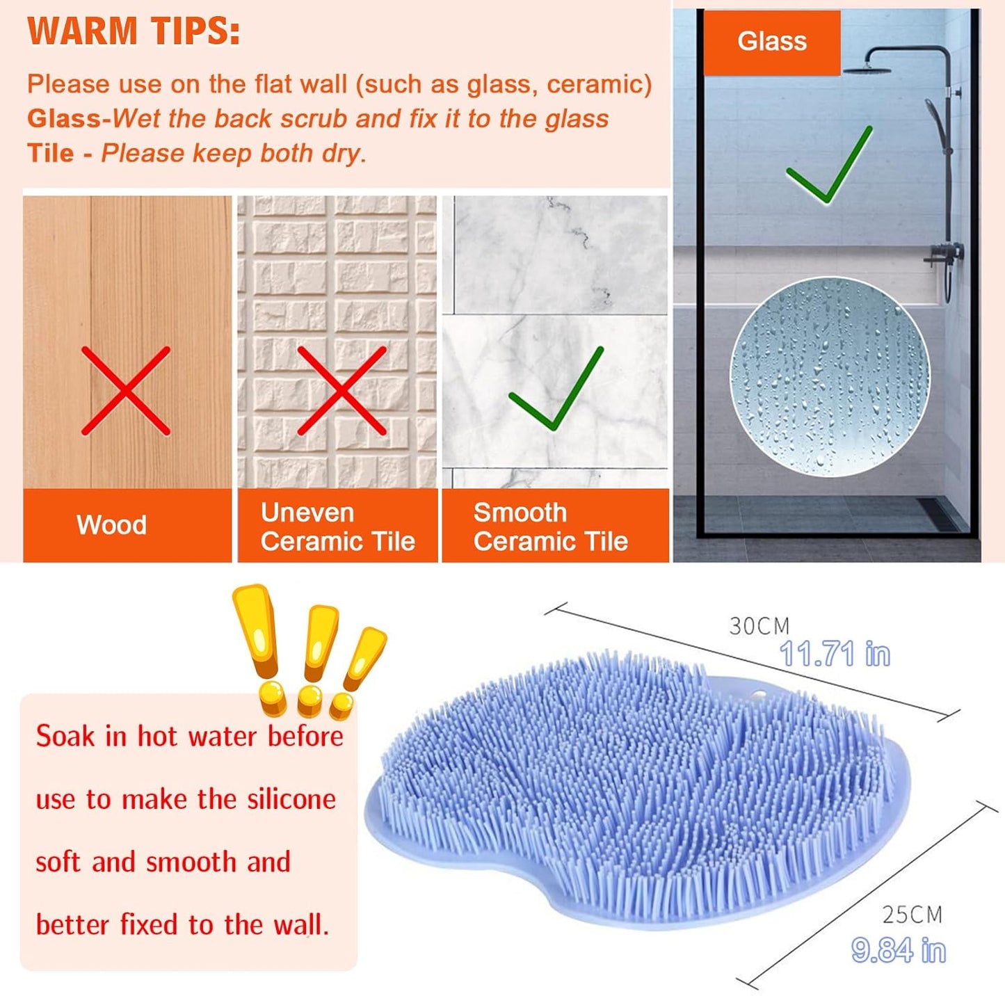 VOPHIA Shower Back & Foot Scrubber - Wall Mounted Silicone Bath Massage Brush | 2 Pack Pink & Blue