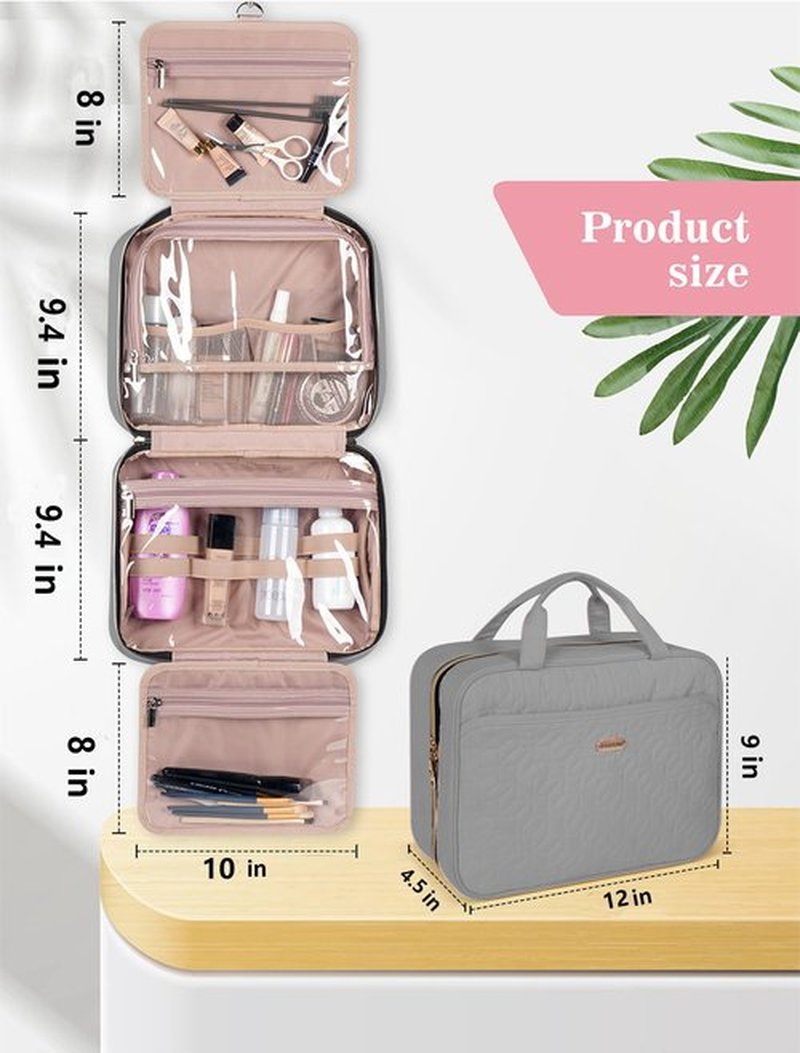 BALULHG Grey Toiletry Bag, Makeup Organizer, Travel Bag For Women Mens Toiletries, Waterproof with Hanging Hook, Large Capacity
