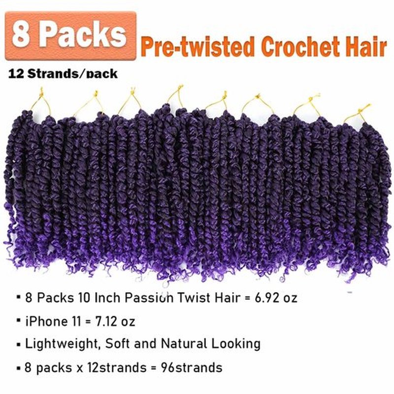 Passion Twist Crochet Hair 10 Inch 8 Packs Pre-Twisted Passion Twist Hair Crochet Hair for Black Women Pre-Looped Crochet Braids Synthetic Crochet Hair Extensions #Tpurple