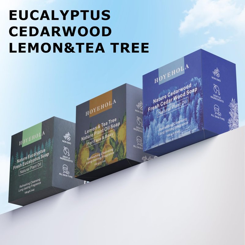 HOYEHOLA 3Pcs Natural Soap Bars for Bath Wash - Fresh Plant Essential Oils Eucalyptus, Cedarwood, Lemon Soap Bars for All Skin Type