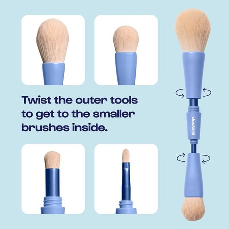 Alleyoop Overachiever 4-in-1 Makeup Brush - Powder Brush, Multi-Use Small Blending Brush, Precision Brush & Complexion Brush - Vegan & Travel-Friendly