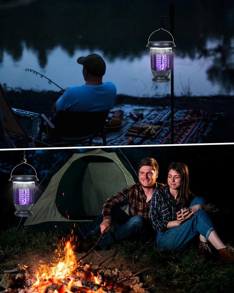 Xuoity Solar Bug Zapper Outdoor Indoor Waterproof, 2 in 1 Mosquito Killer with LED Light, Rechargeable Cordless Fly Zapper with Panel Sensor, Electric Camping Light for Patio, Backyard, Garden