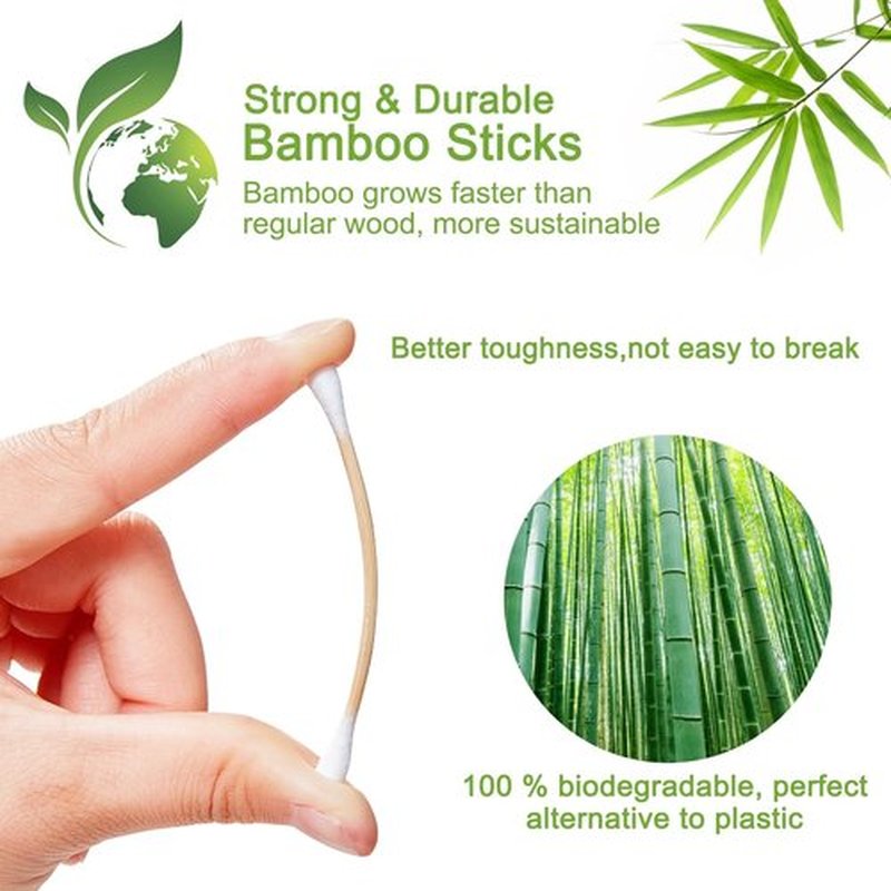 800 Count Cotton Swabs For Hygiene and Beauty Care | Organic Cotton Tips & Biodegradable Bamboo Sticks