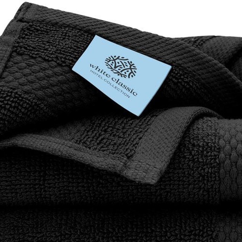 White Classic Luxury Cotton Washcloths Set 12 Pack - Hotel Quality Cleansing Face Towels Set, Black Small Bathroom Hand Towels | 12 Pack | Black