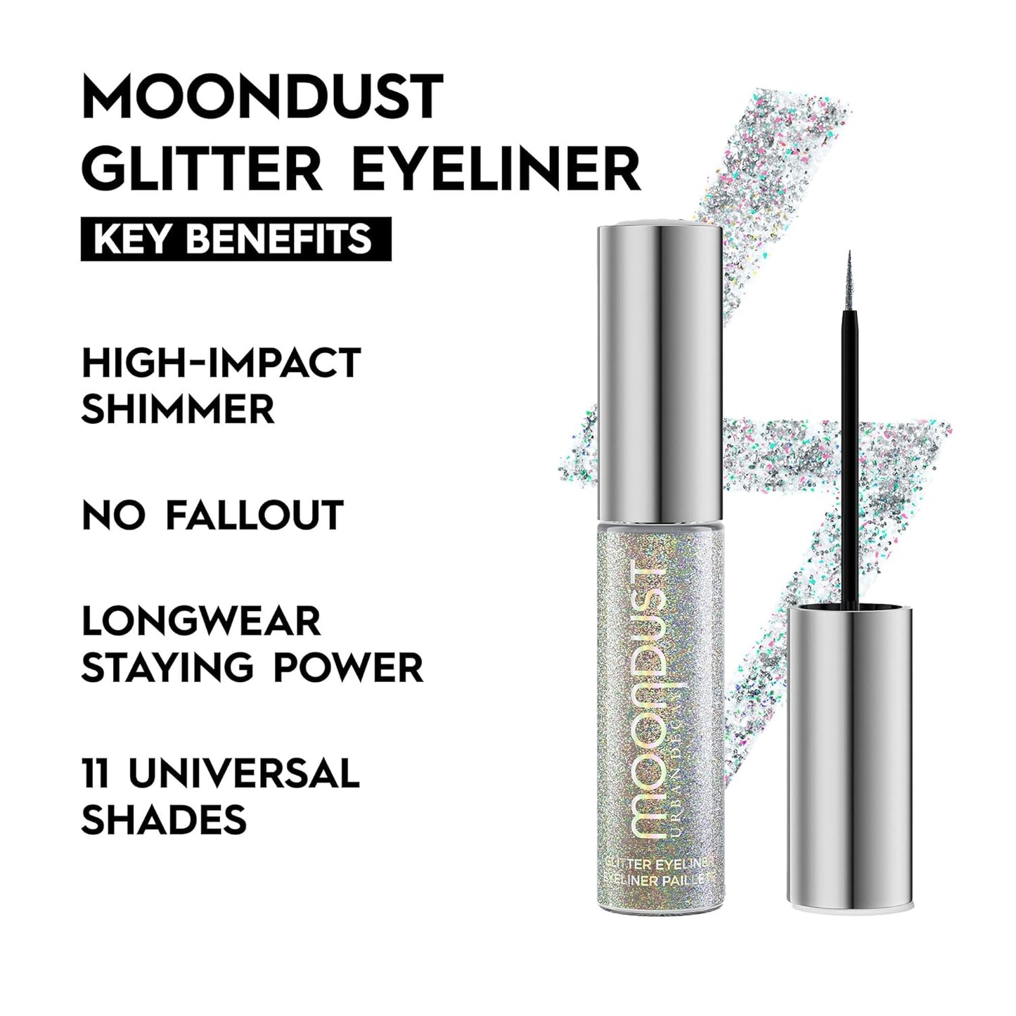 Urban Decay Moondust Liquid Glitter Eyeliner – Longwear Sparkle Liner & Eyeshadow Topper - Quick-Drying, Water-Based Formula – Buildable Shimmer Shades - Vegan Formula