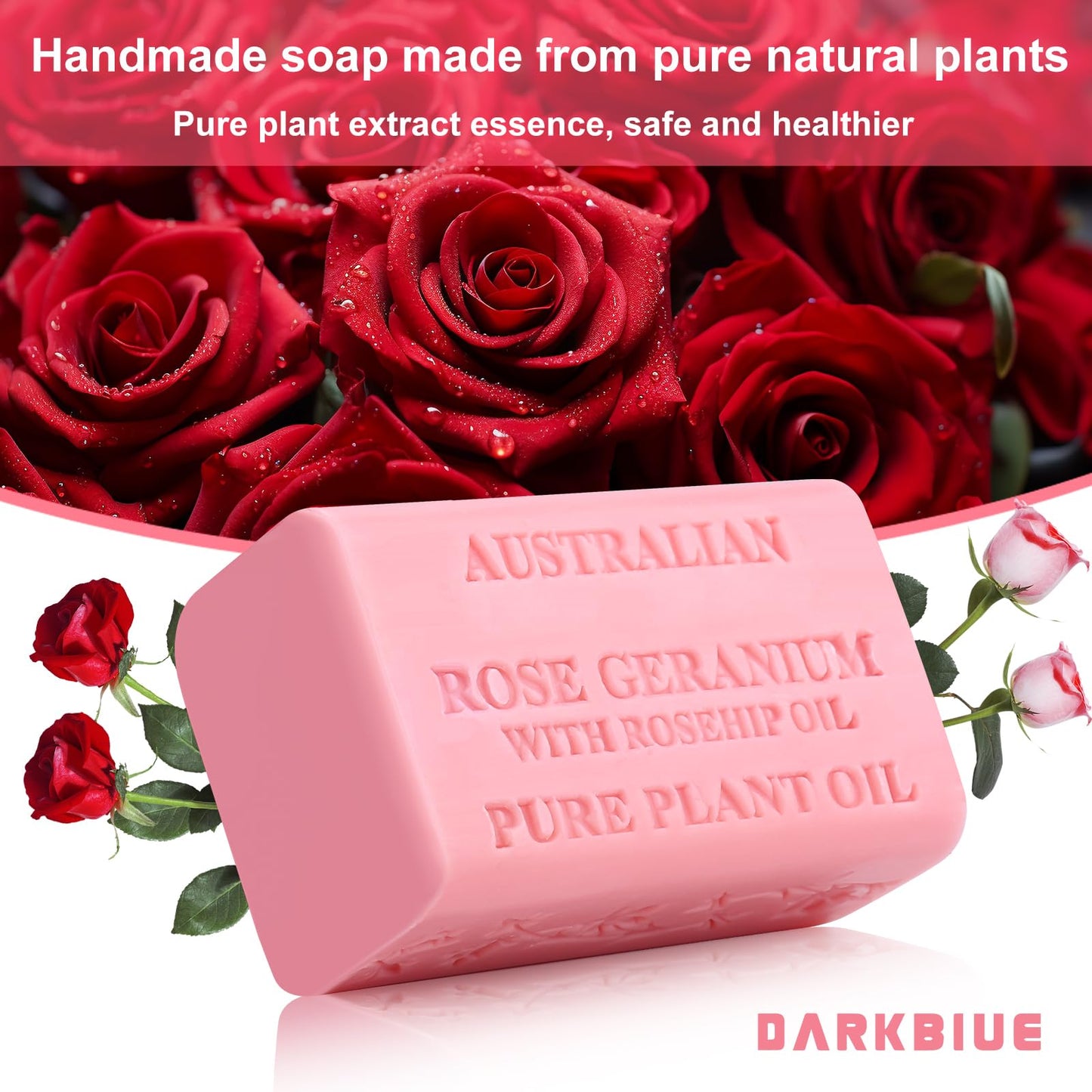 DarkBlue- Australian natural soap bar: bath soap bars; body soap bars;great scent(fragrance smell); cleansing well ; skin feeling soft;wash hair;shea moisture soap bars;rose soap bar (Rose Geranium)
