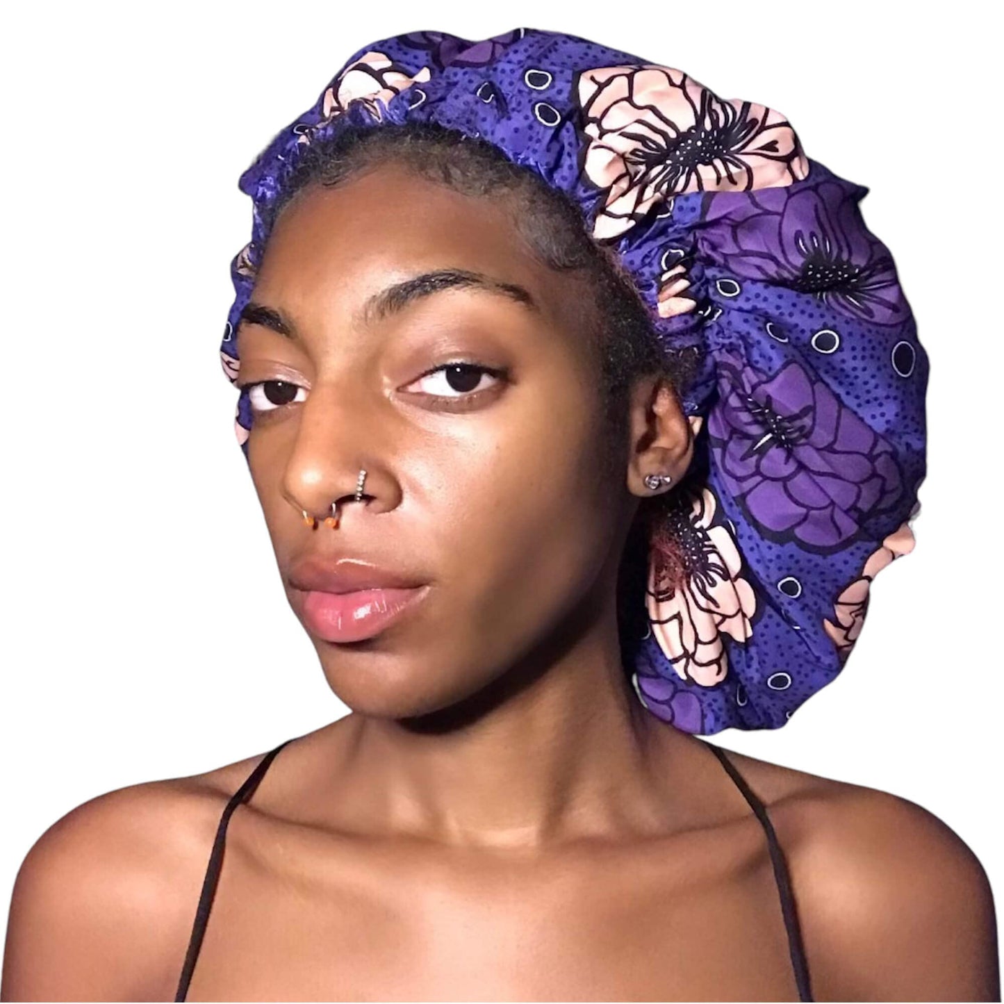 Melanin Crown Silk Hair Wrap for Sleeping â Premium Satin Hair Bonnet for Sleeping â Universal Fit Bonnet for Curly Hair Protects Against Breakage â Beautiful Colorful Designs Satin Sleep Cap Purple
