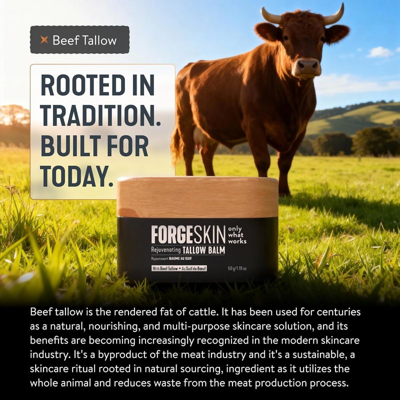 Forge Skin Beef Tallow Balm Moisturizer for Men Skin Care - Face + Body Anti Aging Wrinkle Defense, Hydration Cream - Natural Skincare Lotion (1.7 OZ)