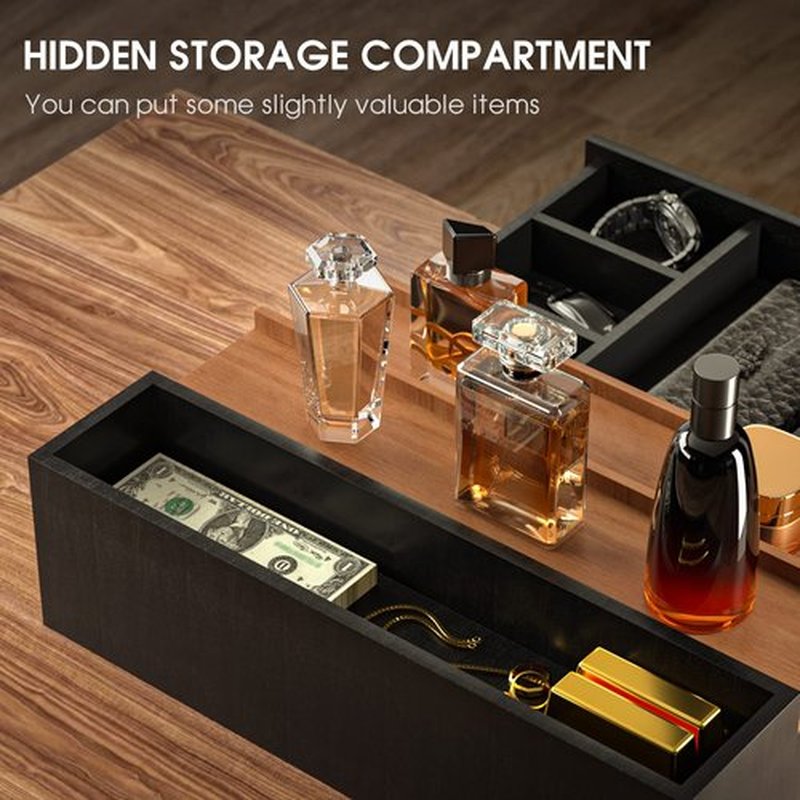 Sephyroth Wooden Cologne Organizer for Men 3 Tier of Cologne Display with Drawer Storage Perfume Oragnizer Display,Great Gift for Man(Black Walnut)