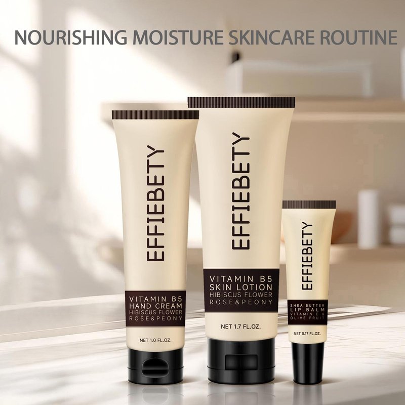 EFFIEBETY 3-in-1 Skin Care Gift Set: Ultra Hydrating Body Lotion, Nourishing Hand Cream & Restoring Lip Balm, with Shea Butter, Coconut Oil & Aloe Vera, For All Skin Types, Daily Moisturizer Combo