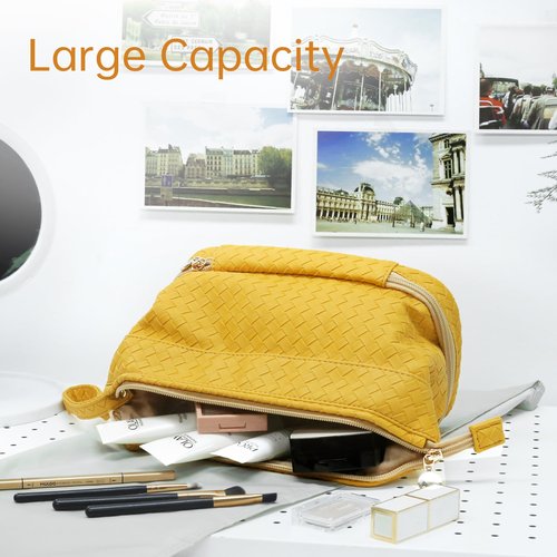 Abiudeng Large Makeup Bag,Double Layer Cosmetic Bag,Travel Makeup Bag,Leather Makeup Bag, Cosmetic Travel Bags,Portable Leather Toiletry Bag,Roomy Cosmetic Bag for Women and Girls