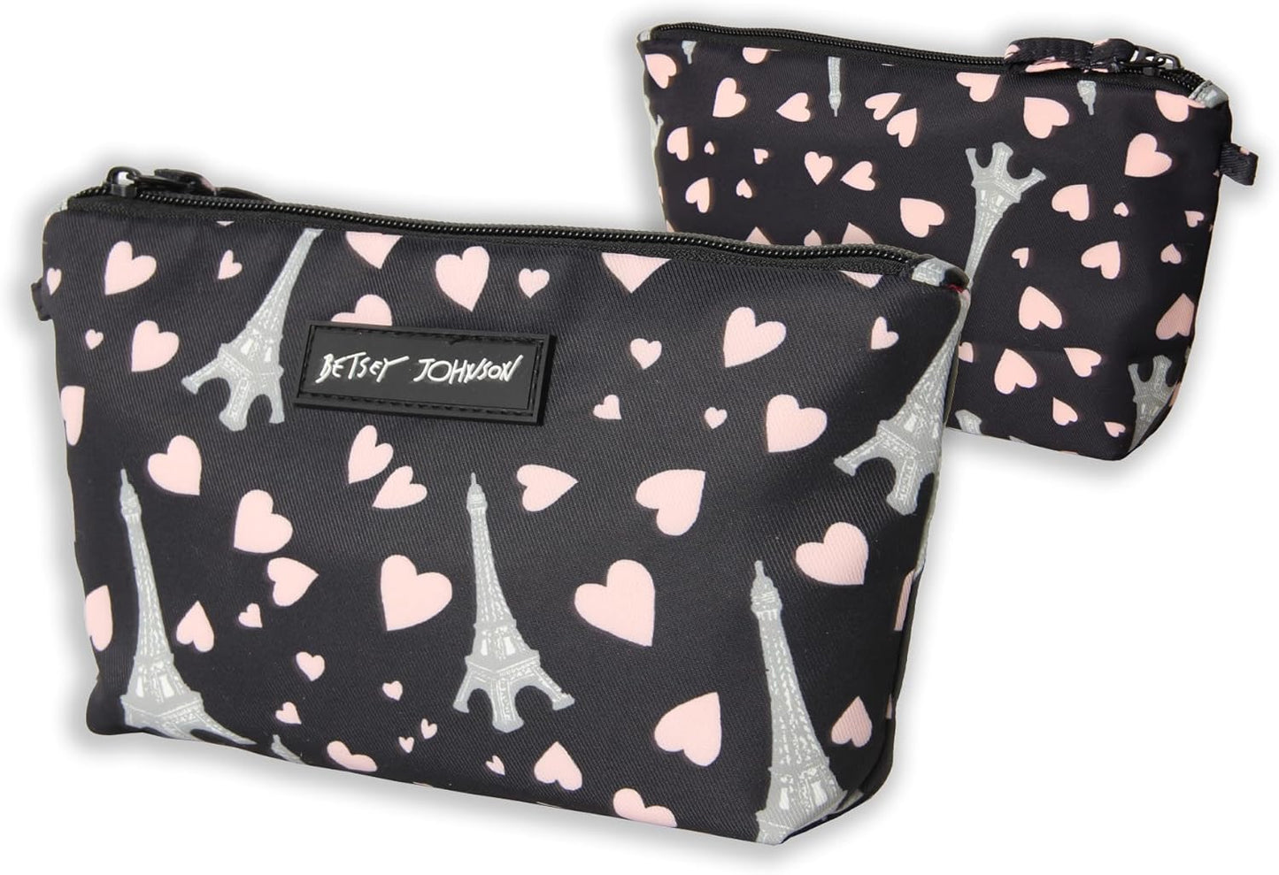 Betsey Johnson 8.5 Inch Zipper Cosmetic Pouch Small Toiletry Bag–Lightweight Durable Polyester Organizer with Inner Zipped Pocket Good For Makeup Accessories and Travel Needs (Covered Rose)