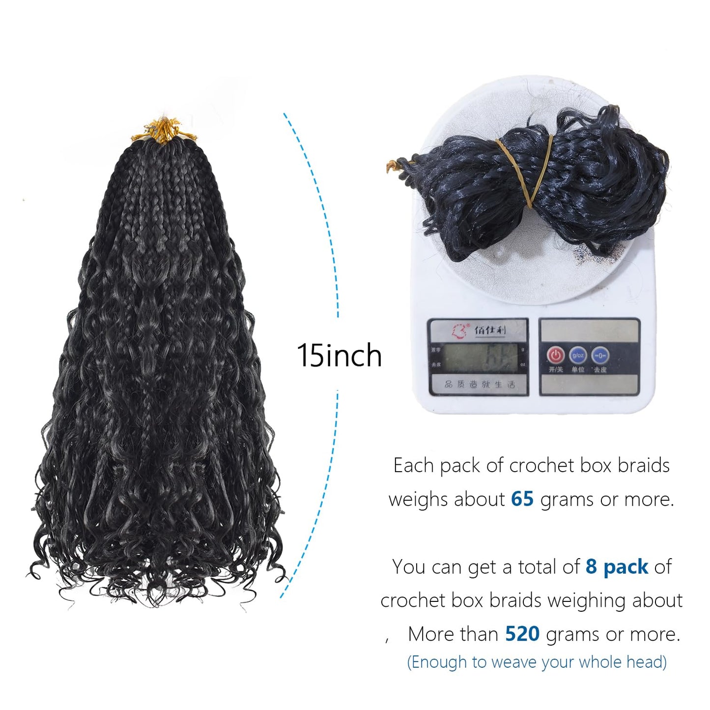 SHDanrtsey 15 Inch Goddess Bohemian Box Braids Crochet Hair 128 Strands Curly Ends 8 Packs Synthetic Braiding Hair Extensions for Black Women(1B/30)