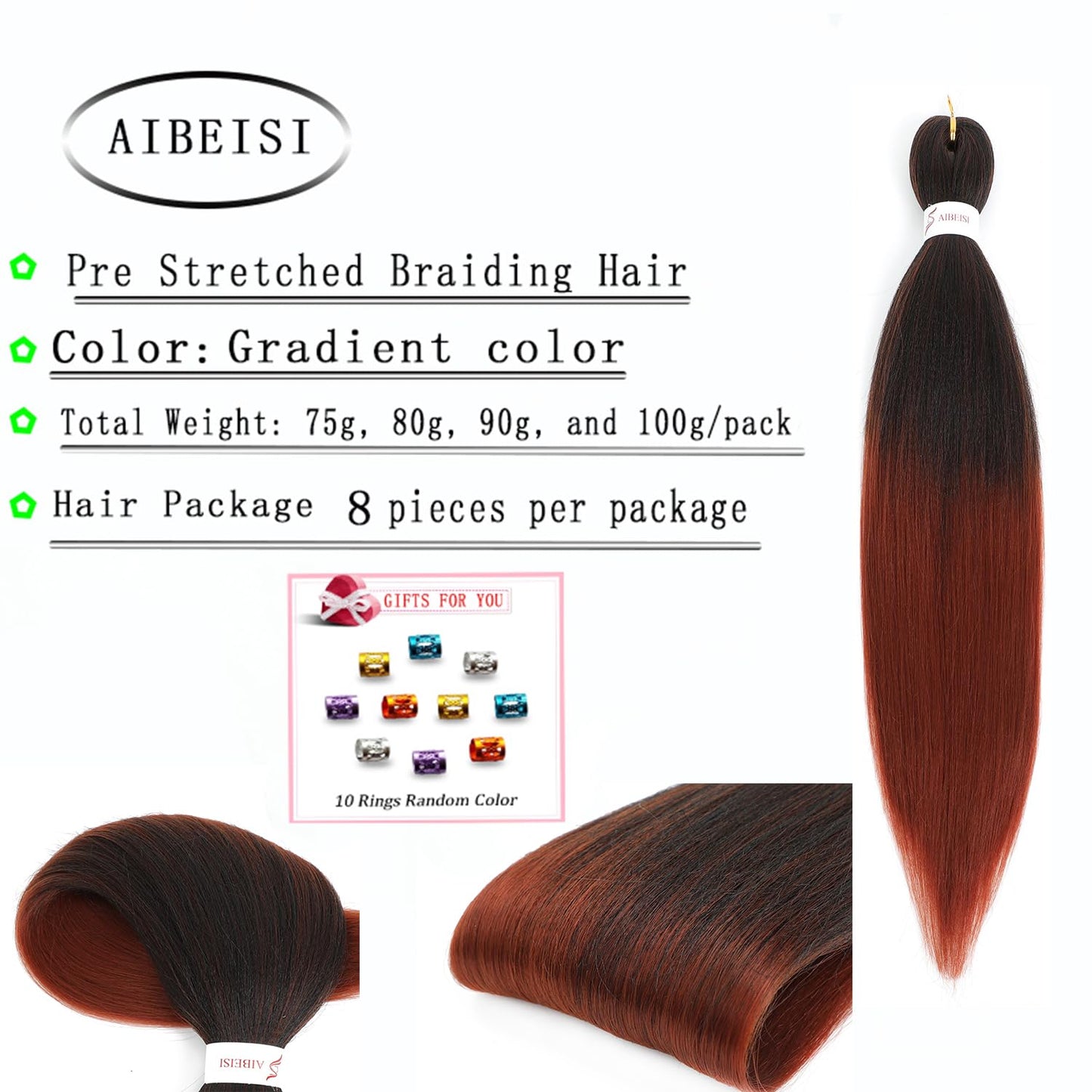 AIBEISI Braiding Hair, 26 Inch 8 Packs Prestretched Braiding Hair Bundles Mixed Colored Two Tone Synthetic Hair For Women Box Braids Yaki Straight, For Women For Hot Water Setting Itch Free 1B/350