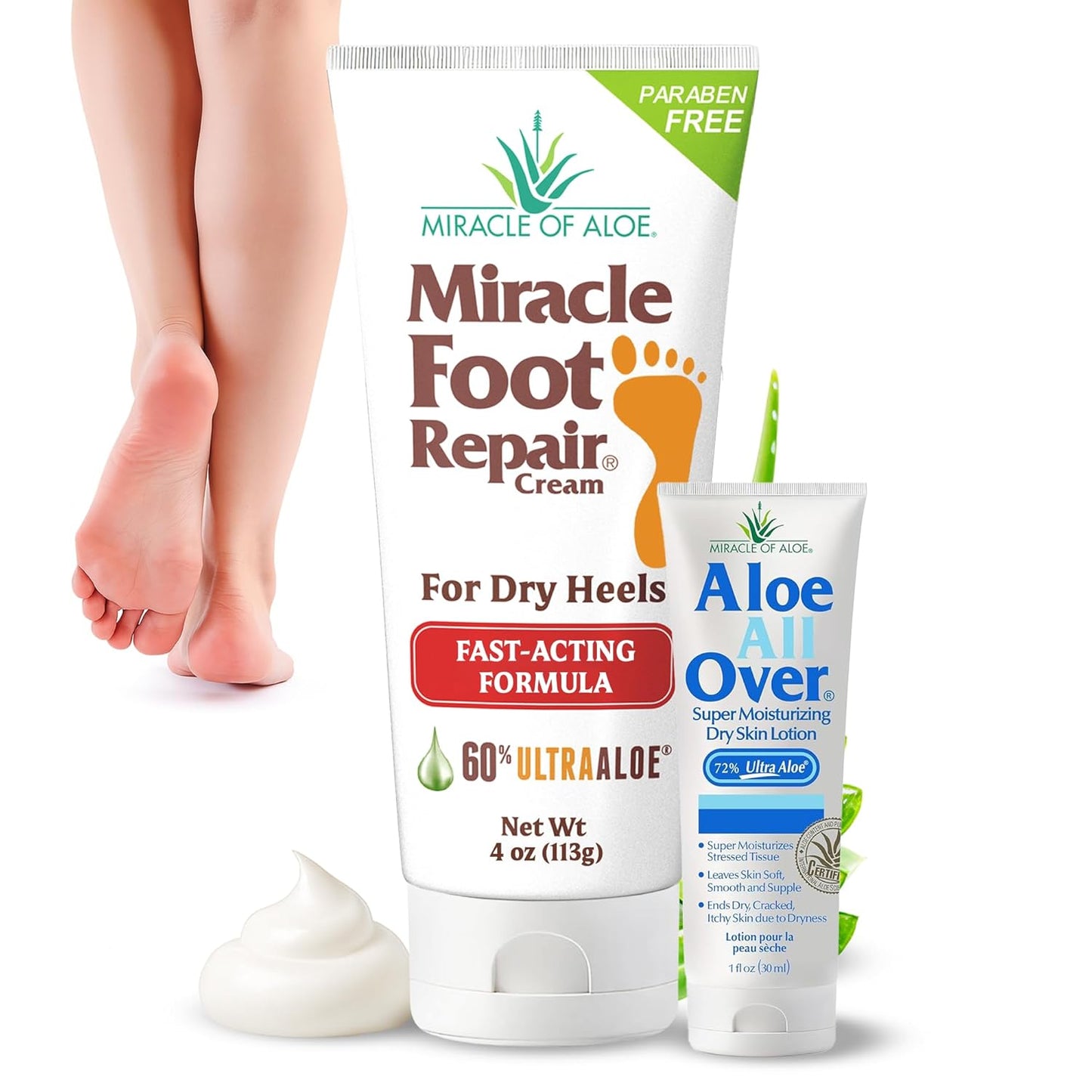 Miracle Foot Repair Cream (1 oz / 12 Pack) Repairs Dry Cracked Heels and Feet, 60% Pure Ultra Aloe Moisturizes, Softens, and Repairs
