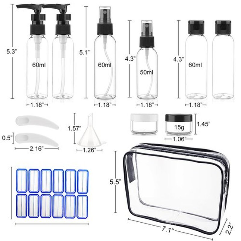 Cosywell Travel Size Bottles for Toiletries 13 Pack 2oz TSA Approved Toiletry Bottles Leak Proof Travel Kit for Women Men TSA Clear Toiletry Bag Shampoo Lotion Skincare Cosmetic Container