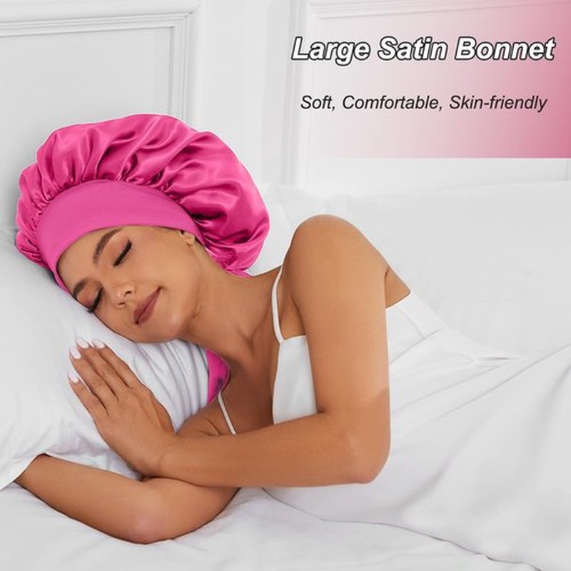 Satin Silk Bonnet Hair Bonnet for Sleeping Jumbo Sleep Cap, Bonnet for Women Curly Hair, Double Layer Bonnet with Tie Band, Shower Cap