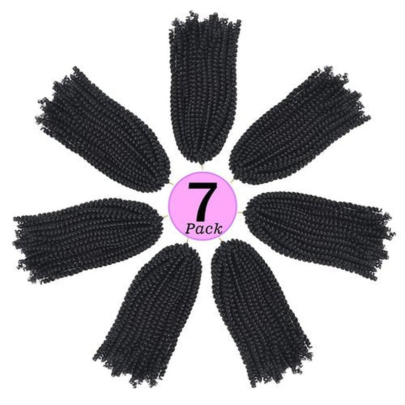 7 Pack Spring Twist Crochet Braiding Hair 10 Inch Bomb Twist Crochet Braids Ombre Colors Low Temperature Synthetic Fluffy Hair Extensions 15 Strands 75g/Pack (10 inches, 1B#)