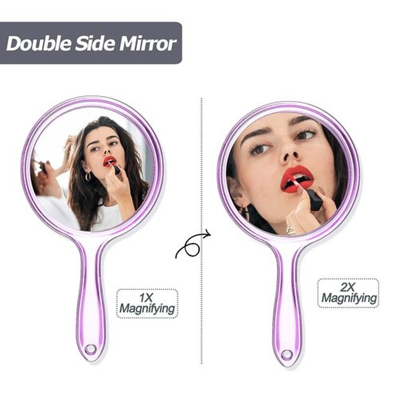 Jetec Hand Mirror Double Sided Handheld Mirror 1X/ 2X Magnifying Mirror with Handle Mirror Rounded Shape Makeup Mirror (Purple)