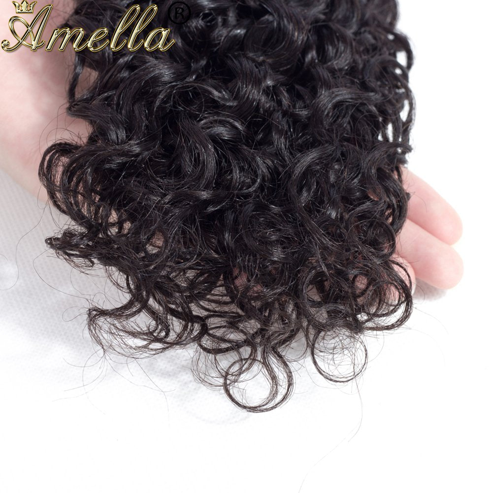Amella Hair Brazilian Virgin Curly Hair 3 Bundles Hair Extensions 8A Brazilian Kinky Curly Hair Remy Human Hair Weave Natural Black Color (12 14 16inch)