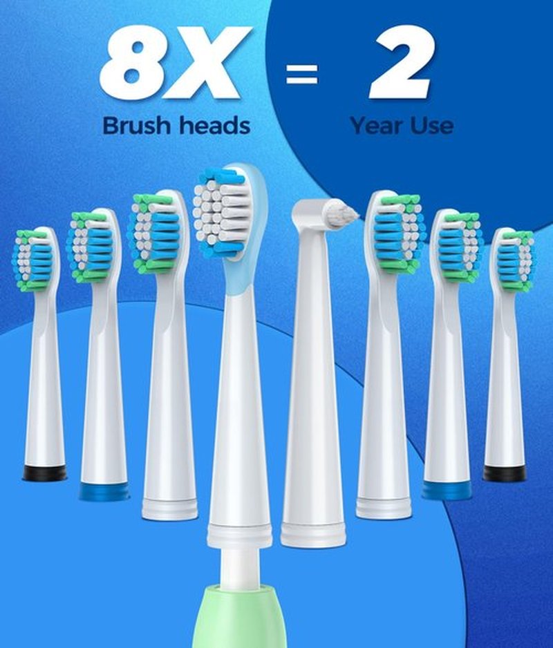 TEETHEORY Sonic Electric Toothbrush with 8 Brush Heads 40000 VPM 5 Modes Sonic Toothbrushes Quick Charge 4 Hours Duration 30 Days Rechargeable Electric Toothbrush for Adult Green