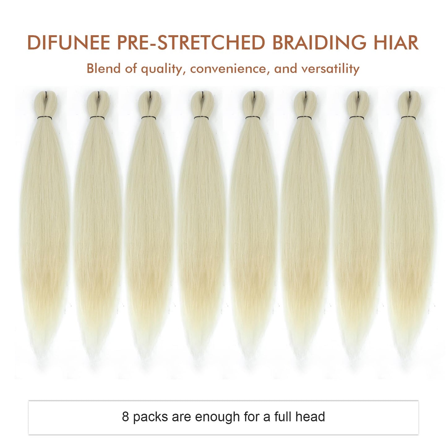 DIFUNEE Pre-stretched Braiding Hair - 24 Inch 8 Packs Off-White Long Braiding Hair For Twist or Box Braids, Yaki Texture Hot Water Setting Synthetic Braiding Hair Extensions (24 Inch, #613-8P)