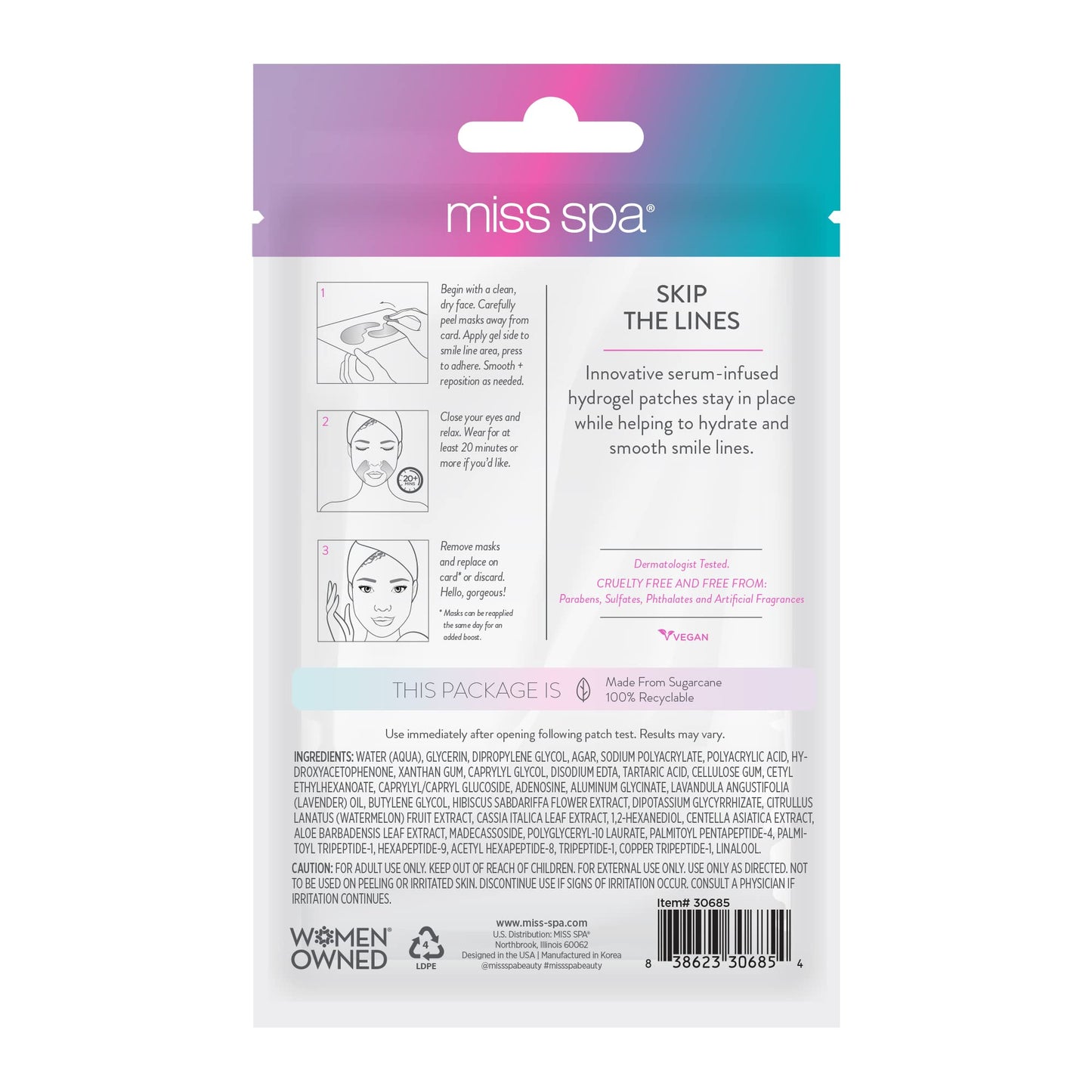 MISS SPA Smile Line Patches, Hydrating Smoothing Smile Lines Masks, Face Wrinkle Patches, Anti-Aging Serum Hydrogel Patches, Face Tape (4 Pairs)