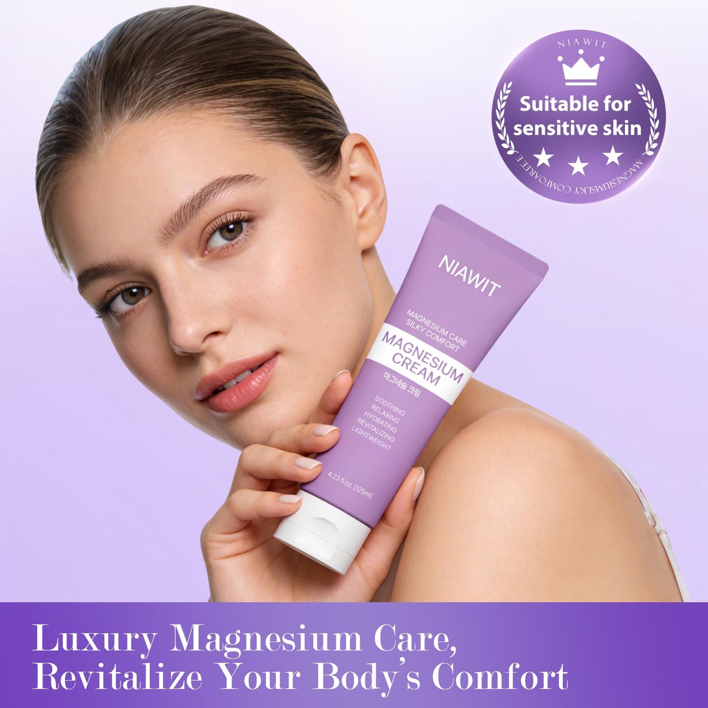 NIAWIT Magnesium Cream for Sleep & Relaxation β Nighttime Topical Magnesium Lotion for Calm Muscles & Stress Relief β Soothing, Skin-Friendly Body Butter for Legs, Feet & Arms 4.23 Fl.oz