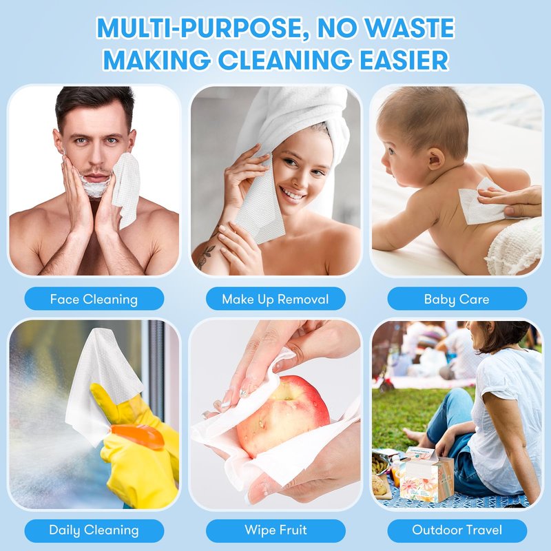 Beauntangly Disposable Face Towel, Soft & Thick Lint-Free Biodegradable Face Towelettes, Makeup Remover Dry Wipes, Facial Tissue for Camping Travel Essentials, 25 Count