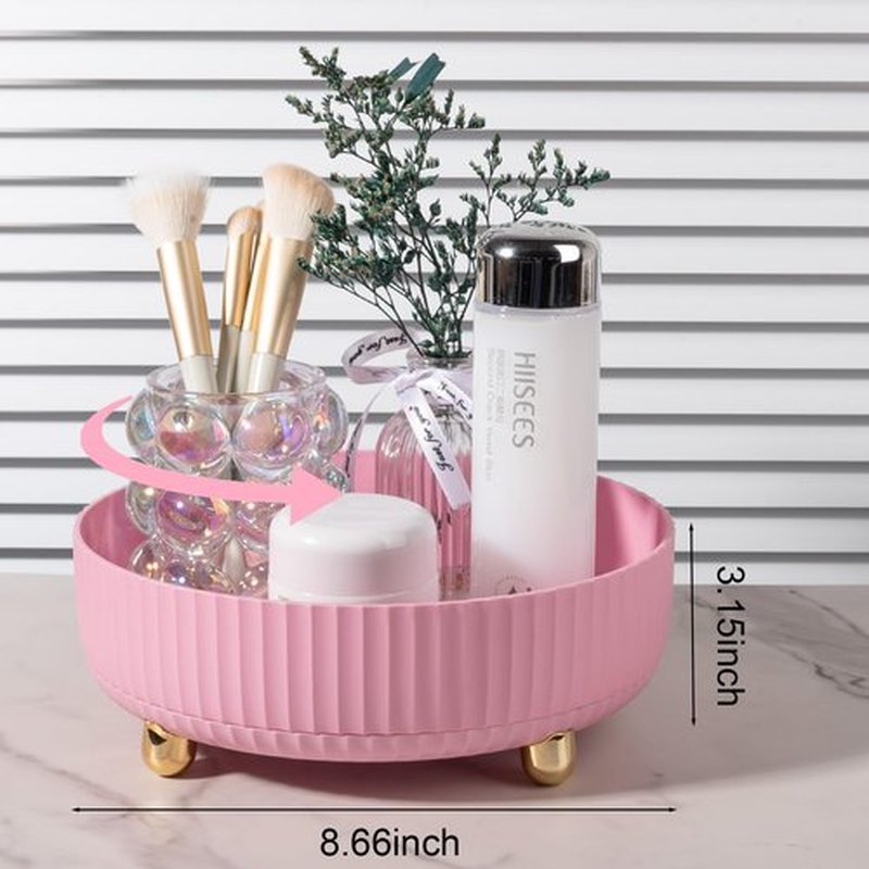 Anyoifax Makeup Perfume Organizer Tray 360 Degree Rotating Lazy Susan Skincare Lotion Organizer Spinning Cosmetics Storage for Dresser, Vanity, Bathroom Countertop, Small Pink