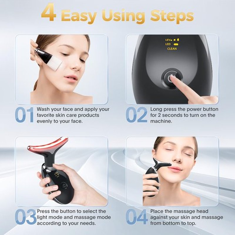 MCSYPOAL 7-in-1 Deplux Face Neck Massager for Skin Care at Home, Facial Massager Glossy Black