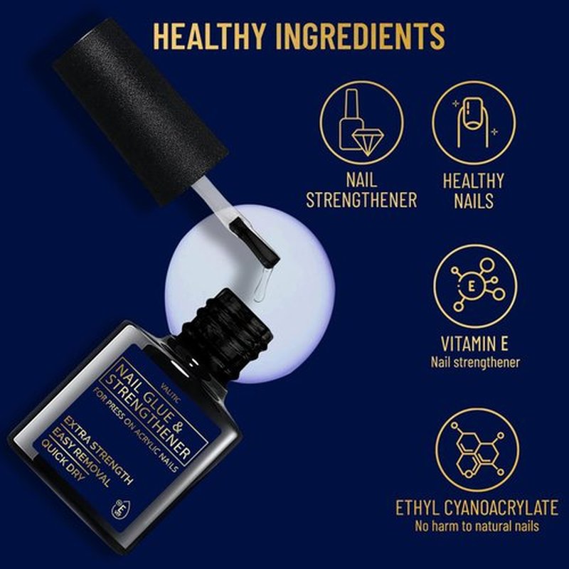 Valitic Nail Glue and Strengthener for Acrylic and Press On Nails - Quick Dry Brush On Nail Gel for Long Lasting Nails - Adhesive Nail Bond for False Nails - Nail Strengthener for Nail Tips - 4 PACK