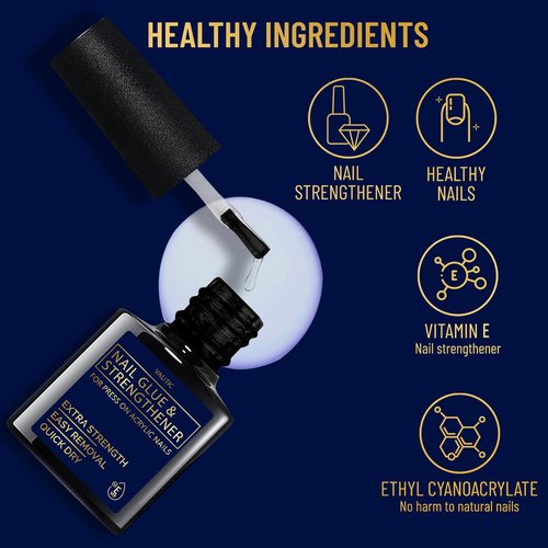 Valitic Nail Glue and Strengthener for Acrylic and Press On Nails - Quick Dry Brush On Nail Gel for Long Lasting Nails - Adhesive Nail Bond for False Nails - Nail Strengthener for Nail Tips - 3 PACK