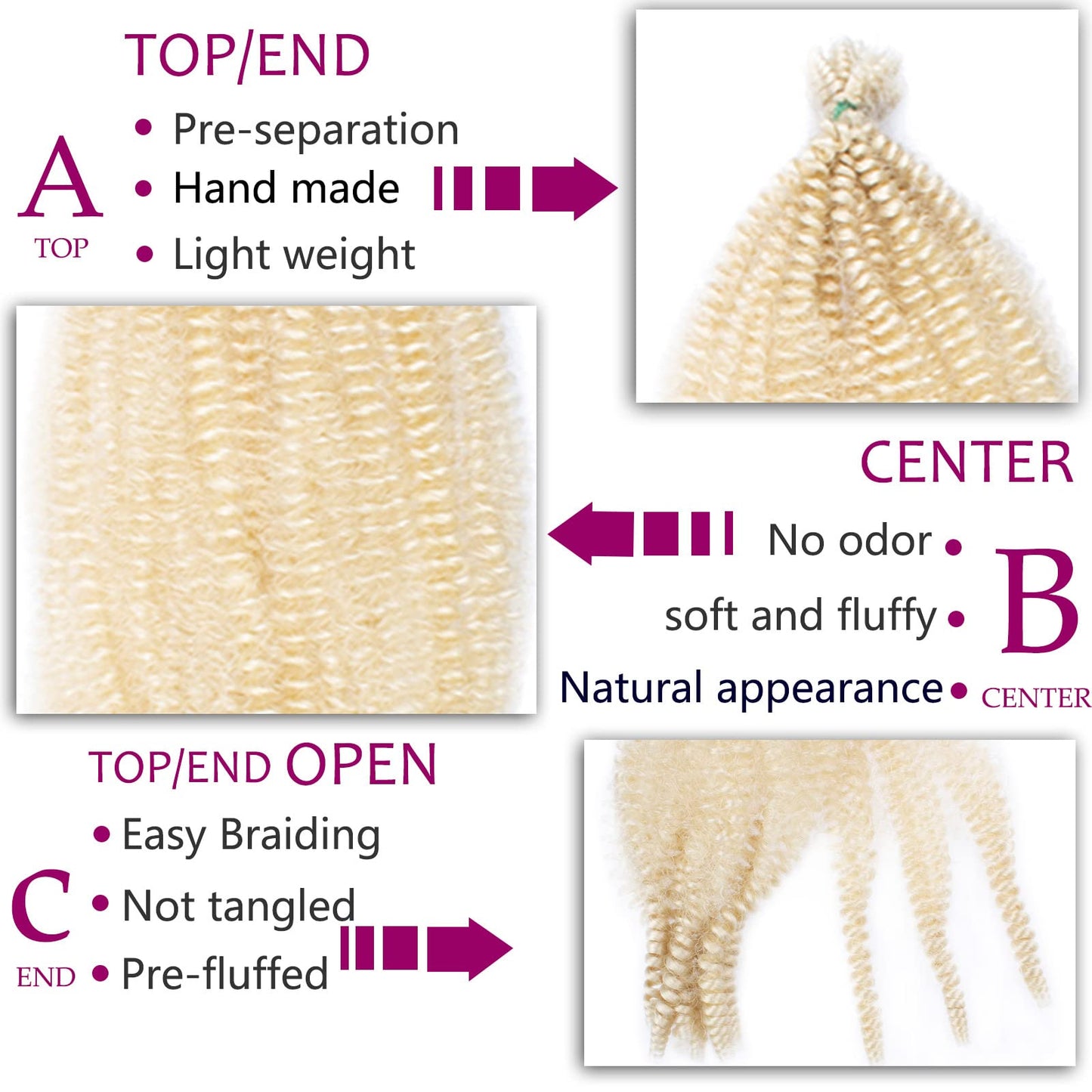 ZRQ 24 Inch Pre-Separated Springy Afro Twist Hair For Distressed Locs 8 Packs Marley Crochet Braiding Hair Blond Synthetic Hair Extension For Black Women 8 Strands/Pack (613#)