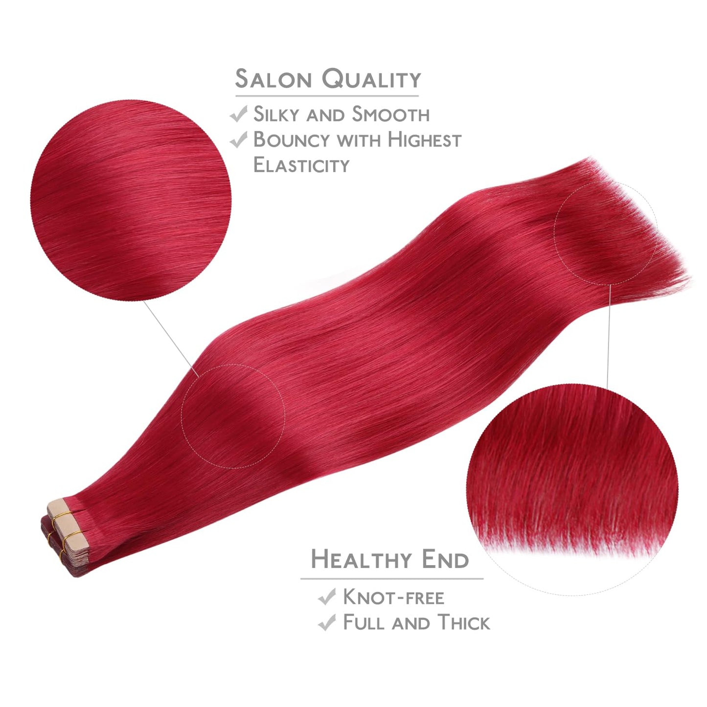 WENNALIFE Tape in Hair Extensions Human Hair, 20pcs 50g 20 inch Red Remy Hair Extensions Straight Human Hair Tape in Extensions Skin Weft Tape Extensions Human Hair