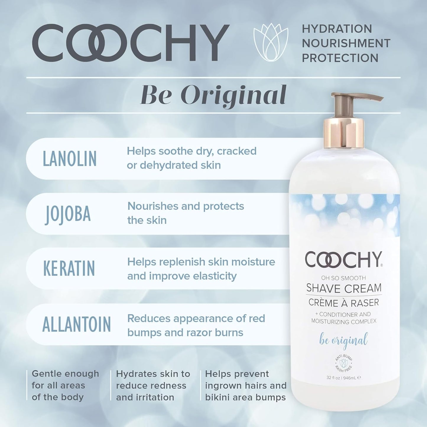 Coochy Intimate Shaving Cream | Shave Conditioner & Moisturizer for Face & Body | Ideal for Sensitive Skin Care, Anti-Bump | Be Original, 32 oz