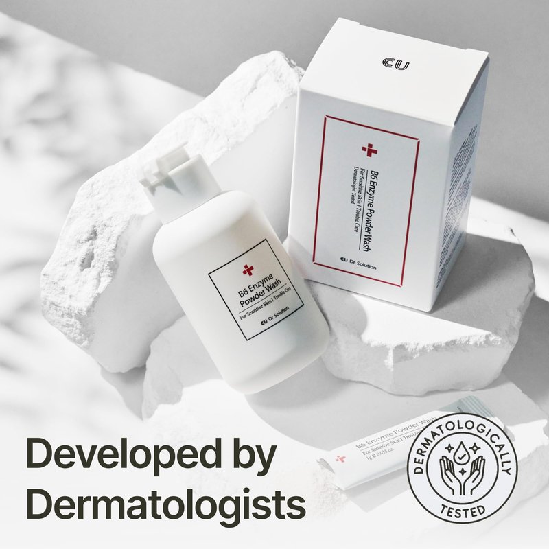 CU DR. SOLUTION B6 Enzyme Powder Face Cleanser, Korean Skin Care Exfoliating Face Wash with PHA and Papain Enzyme, Face Exfoliator with Calamine and Vitamin B6, Gentle Cleanser, 55g (1.94 Oz)