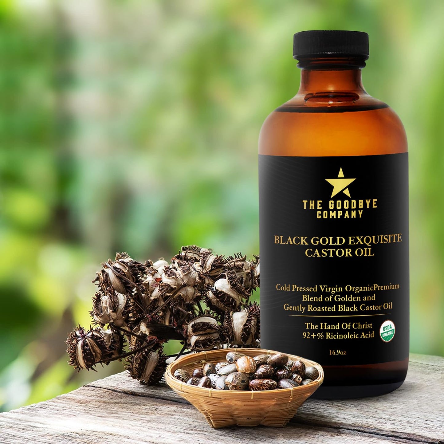 The Goodbye Company Jamaican Black & Gold Castor Oil Blend – USDA Organic, Cold-Pressed & Unrefined – Pure Hexane-Free Oil for Hair, Skin, Body, Eyelashes & Eyebrows