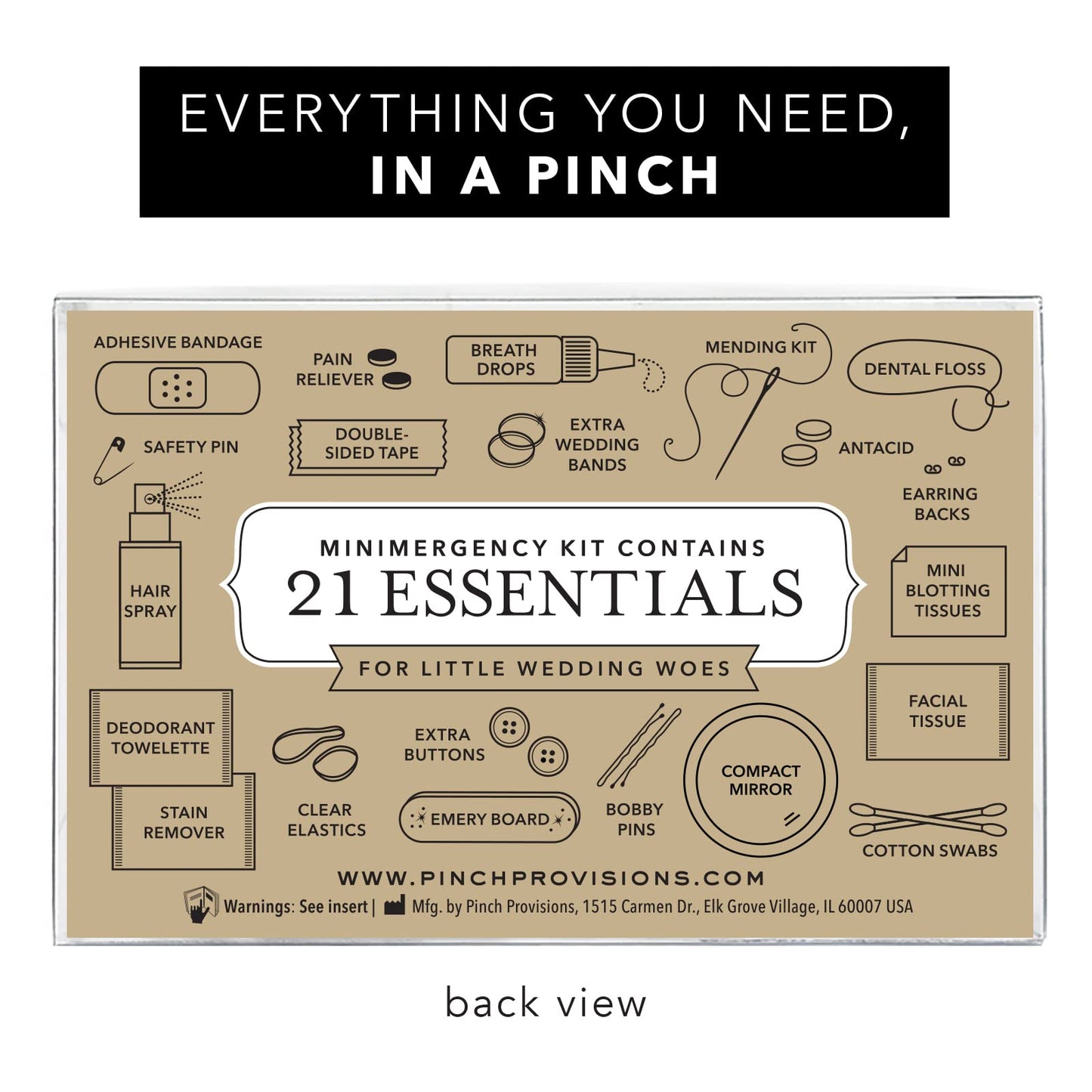 Pinch Provisions Champagne Glitter Minimergency Kit for Brides, Includes 21 Must-Have Essential Items for The Big Day, Compact, Multi-Functional Zipper Pouch, Perfect Survival Kit for Team Bride