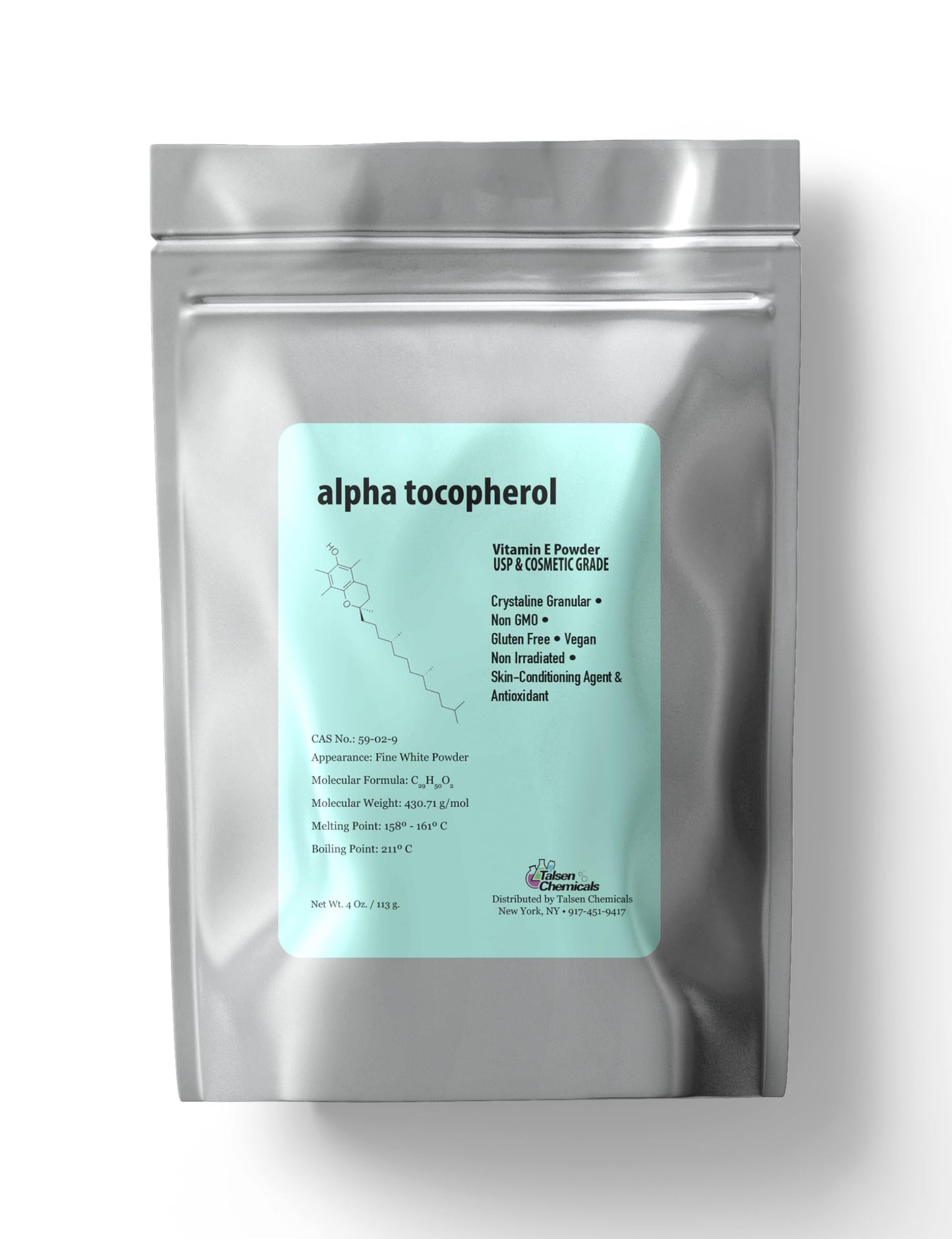 Talsen Chemicals Alpha Tocopheryl Acetate Vitamin E Powder for Skin Care DIY Cosmetic Grade 700 IU Acetate Powder (4 Ounce / 113 Gram)