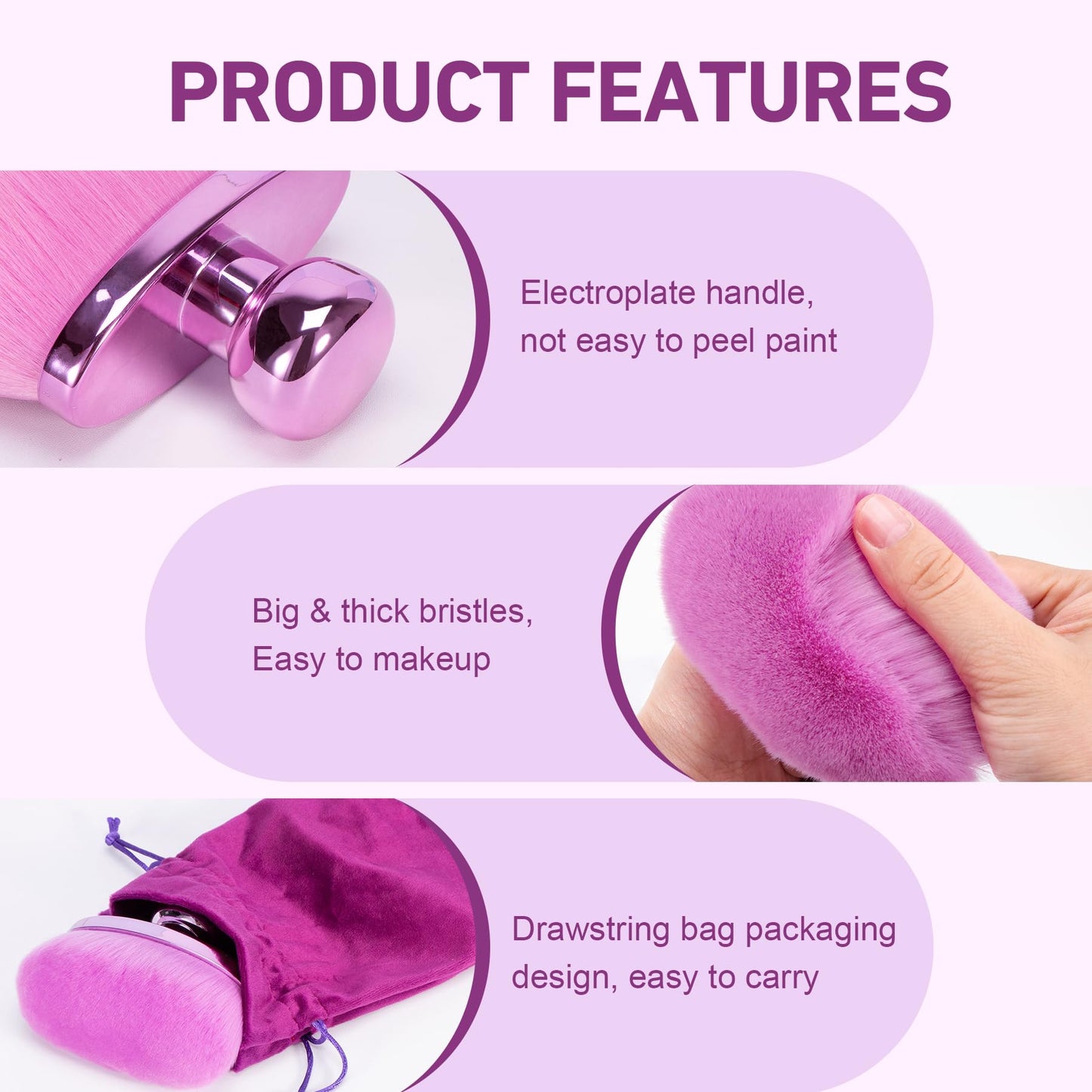 Extra Large Body Makeup Brush for Self Tanner – 115mm Wide Oval Kabuki Body Brush for Bronzer Blend & Blur, Vegan Fiber Self Tanning Brush for Legs & Body with Drawstring Bag by Yoseng-Purple