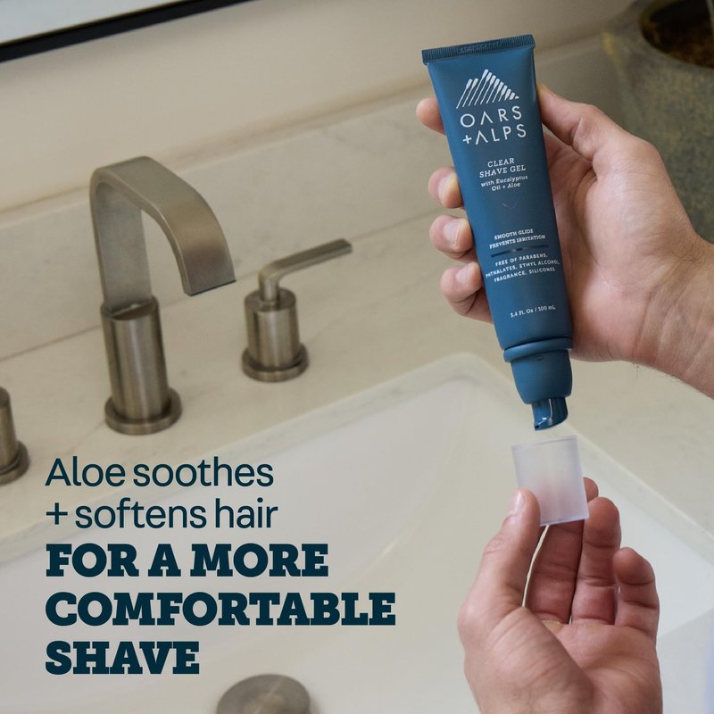 Oars + Alps Hydrating Men's Clear Shave Gel, Dermatologist Tested and Infused with Aloe & Eucalyptus Oil, TSA Friendly, 3.4 Oz, 1 Pack