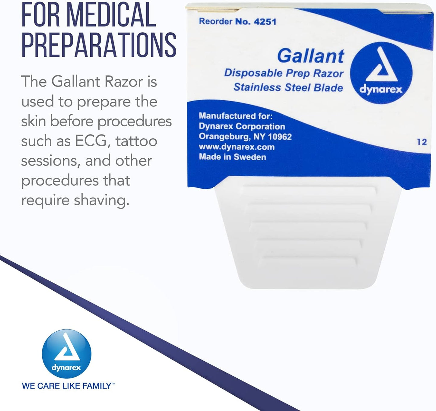 Dynarex Gallant Disposable Prep Razors, Used before ECG and other Procedures, Disposable Razors with Open Design, Ergonomic Surgical Prep Razors, 1 Box of 50 Razors