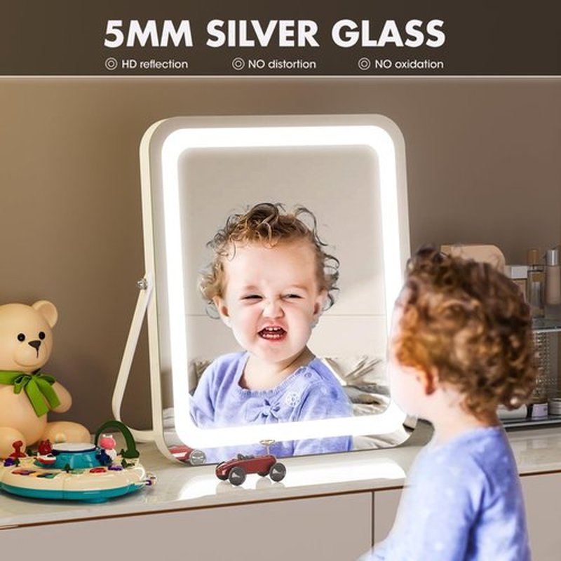 Hasipu Vanity Mirror with Lights, 10" x 12" LED Makeup Mirror, 3 Modes Light, Smart Touch Control Dimmable, 360ยฐRotation, Rectangle White Frame