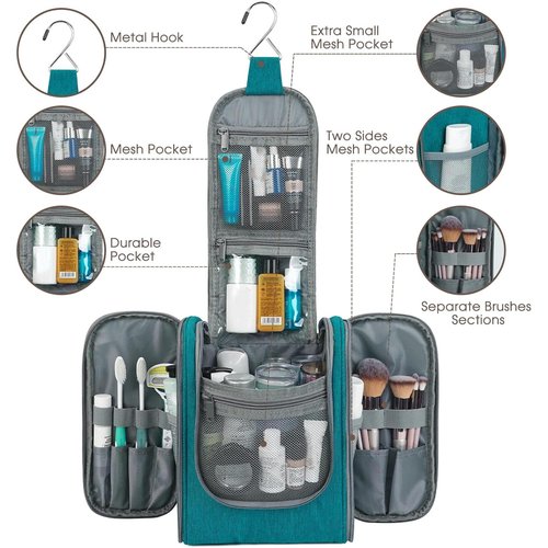 Narwey Small Hanging Travel Toiletry Bag Cosmetic Make up Organizer for Women and Men (Medium, Teal)