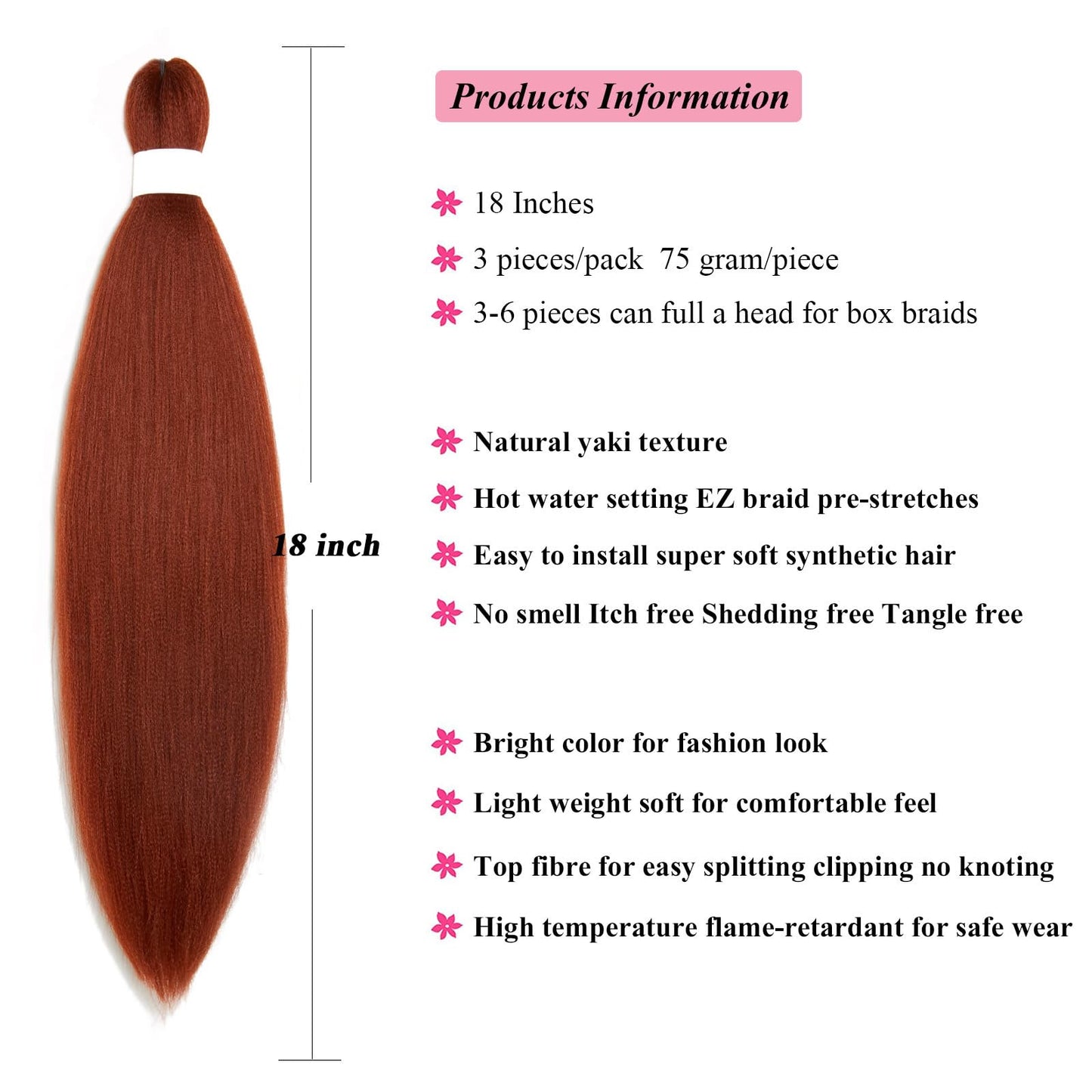 UPruyo Kids 350 Ginger Braiding Hair Pre Stretched 18 inch Short Braiding Hair Extensions for Box Braids Synthetic Micro Knotless Braiding Hair 3 Pack