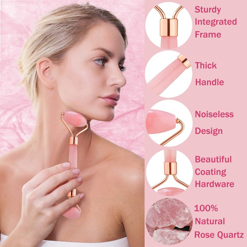 LeiCare Jade Roller for Face - Rose Quartz Face Roller Skin Care - Stone Facial Roller, Face Massager for Women, Relieve Stress, Remove Wrinkles Eye Puffiness